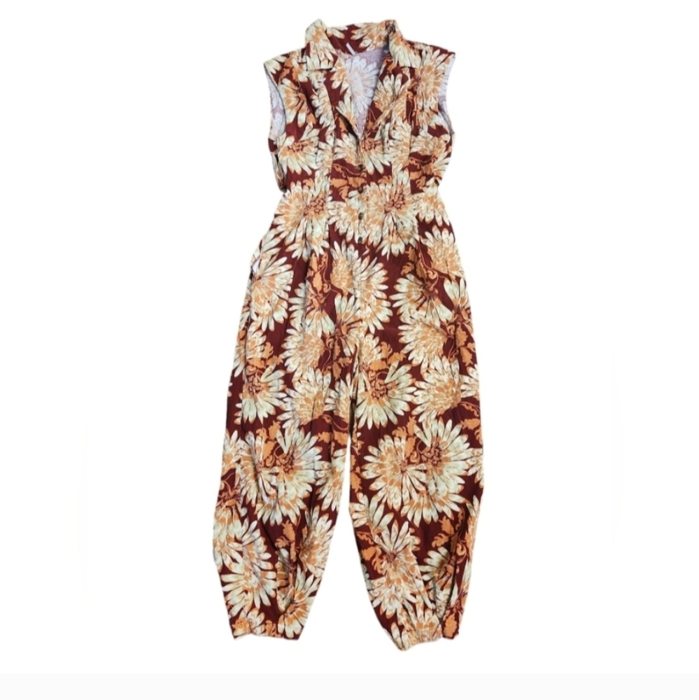 Free People Floral Jumpsuit - Brown and Cream